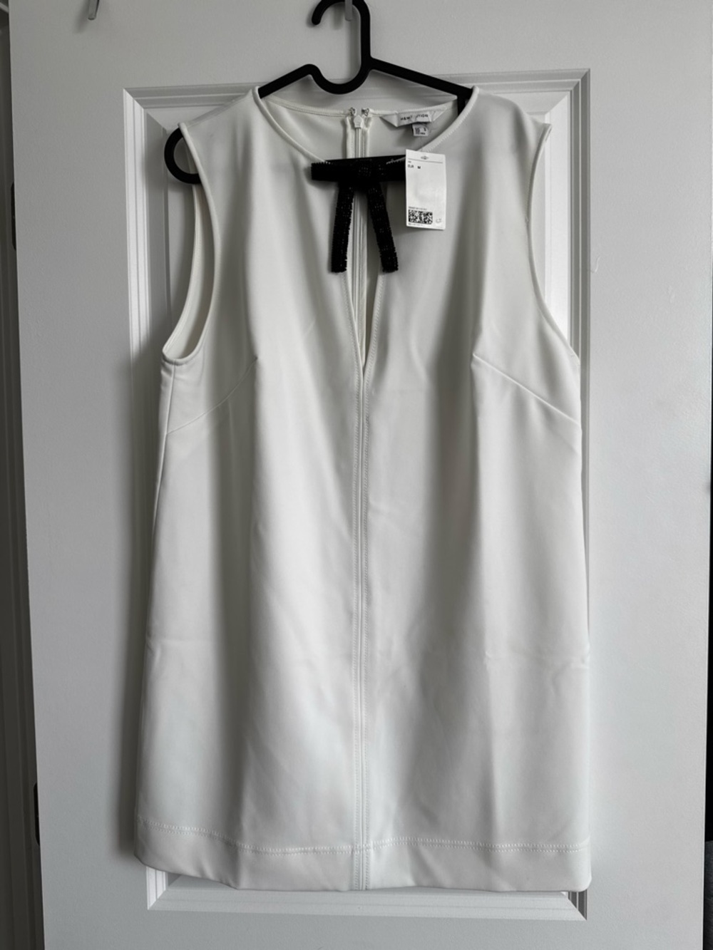 NWT H&M Edition White Sleeveless Zip Dress with Black Bow